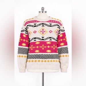 Vintage Forenza Sweater M Pink Geometric Knit 90s Chunky Ramie Cotton
